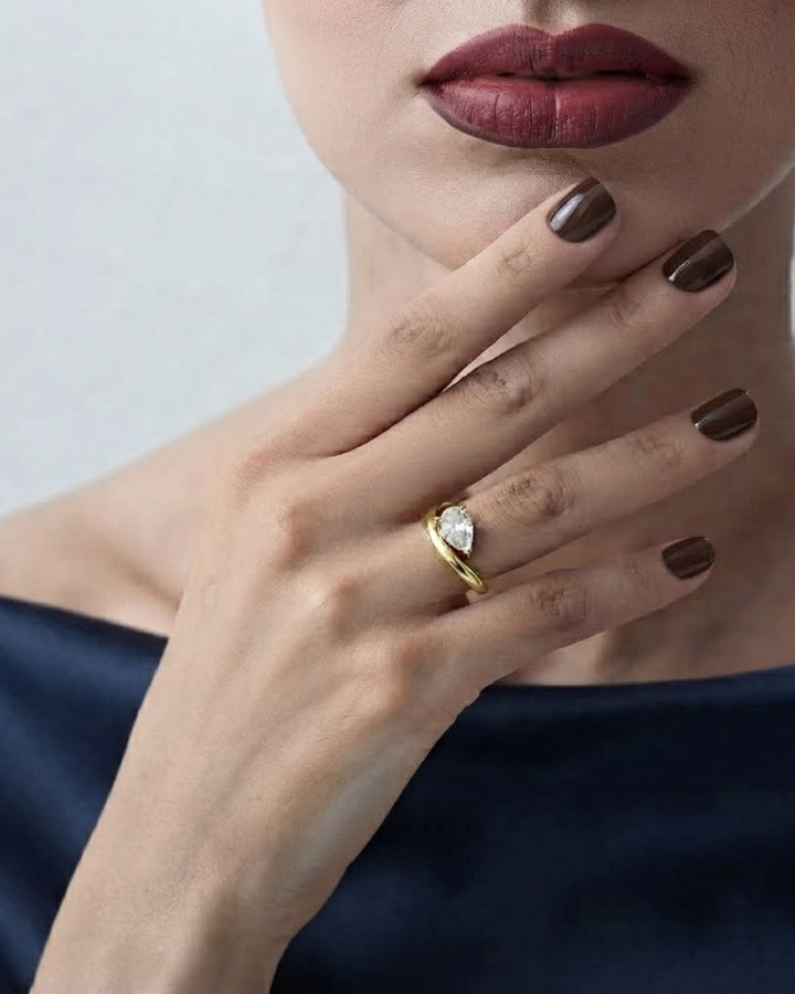 Pear Shaped Wave Diamond Engagement Ring