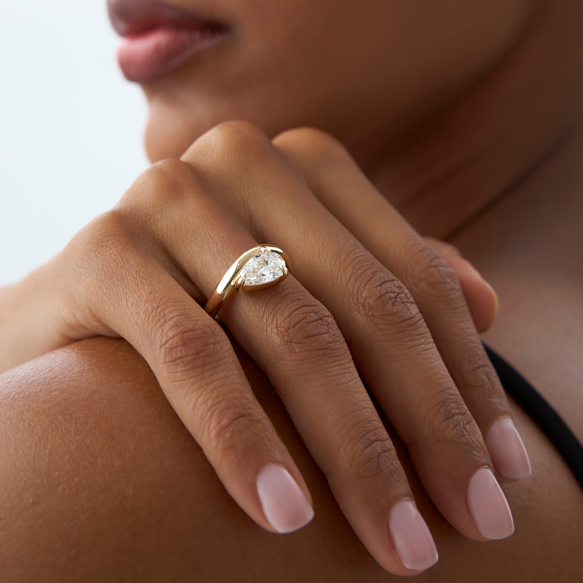 Pear Shaped Wave Diamond Engagement Ring
