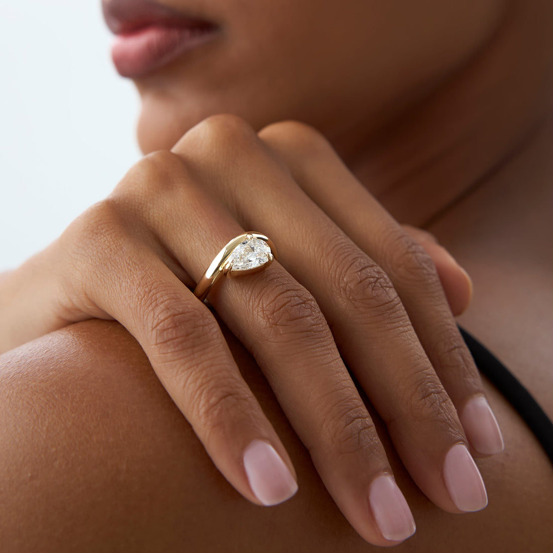 Pear Shaped Wave Diamond Engagement Ring