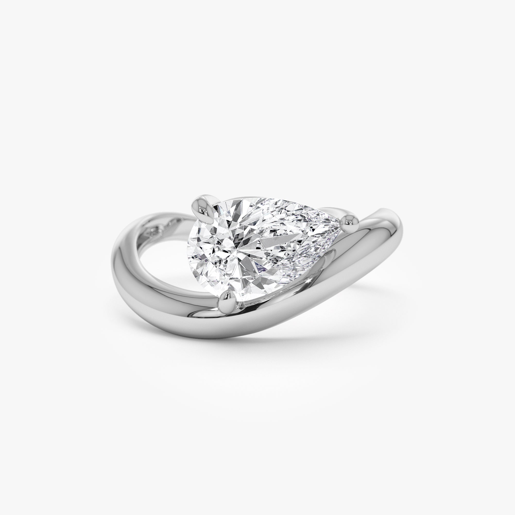 Pear Shaped Wave Diamond Engagement Ring