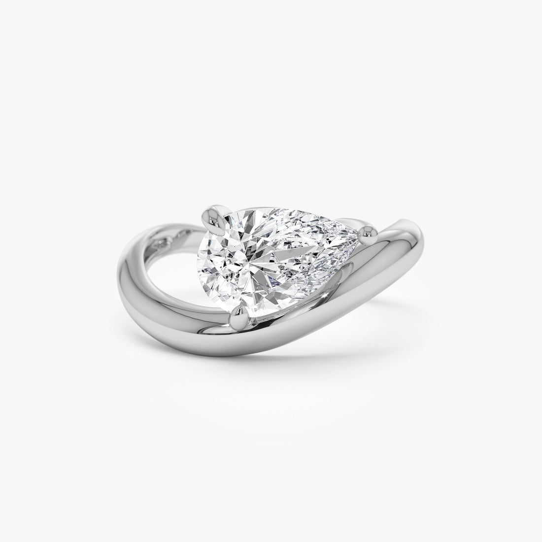 Pear Shaped Wave Diamond Engagement Ring