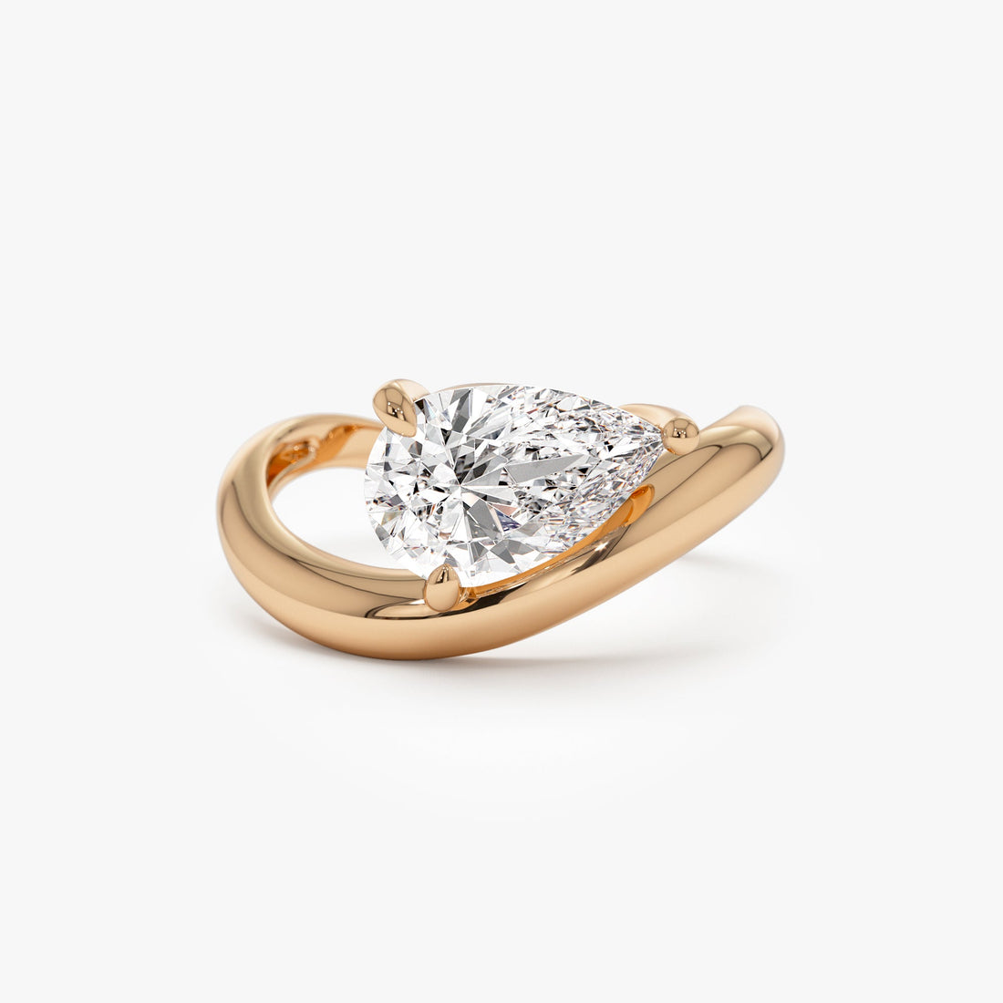 Pear Shaped Wave Diamond Engagement Ring