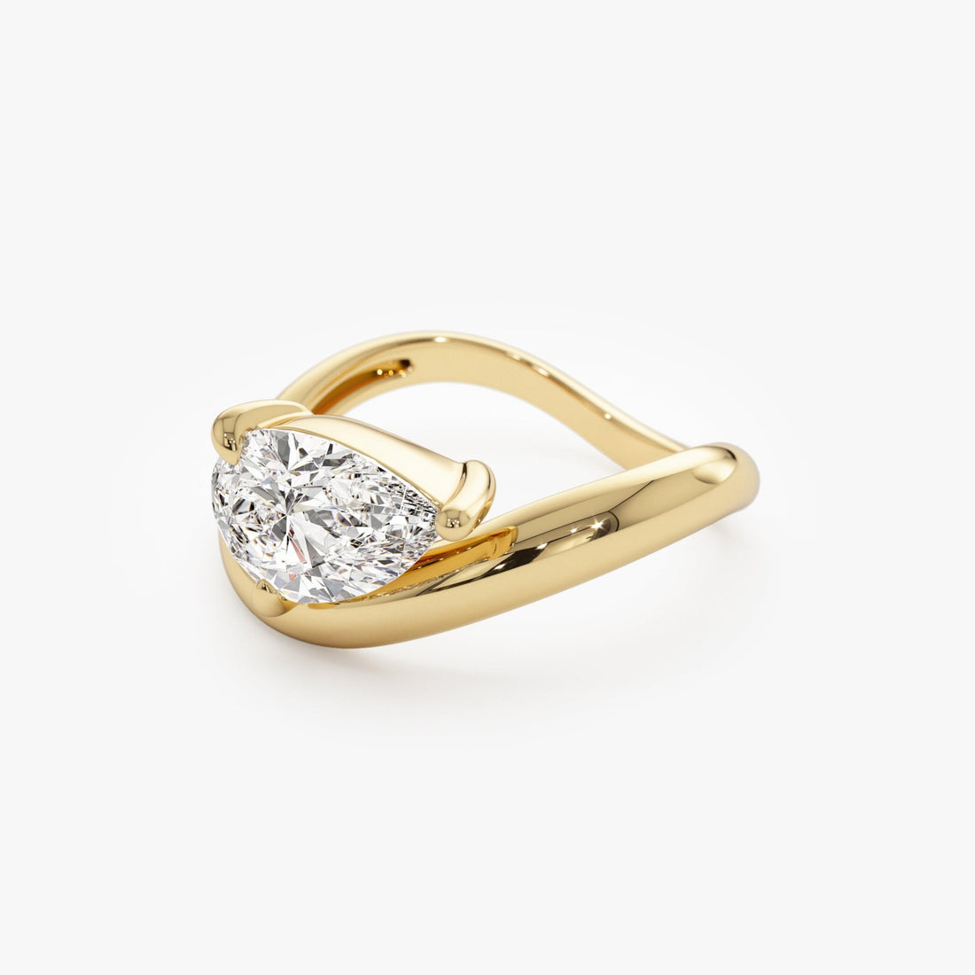 Pear Shaped Wave Diamond Engagement Ring