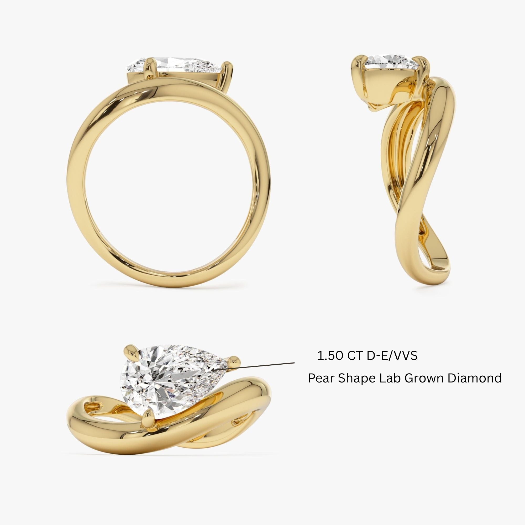 Pear Shaped Wave Diamond Engagement Ring