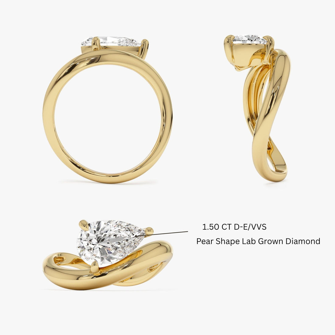 Pear Shaped Wave Diamond Engagement Ring