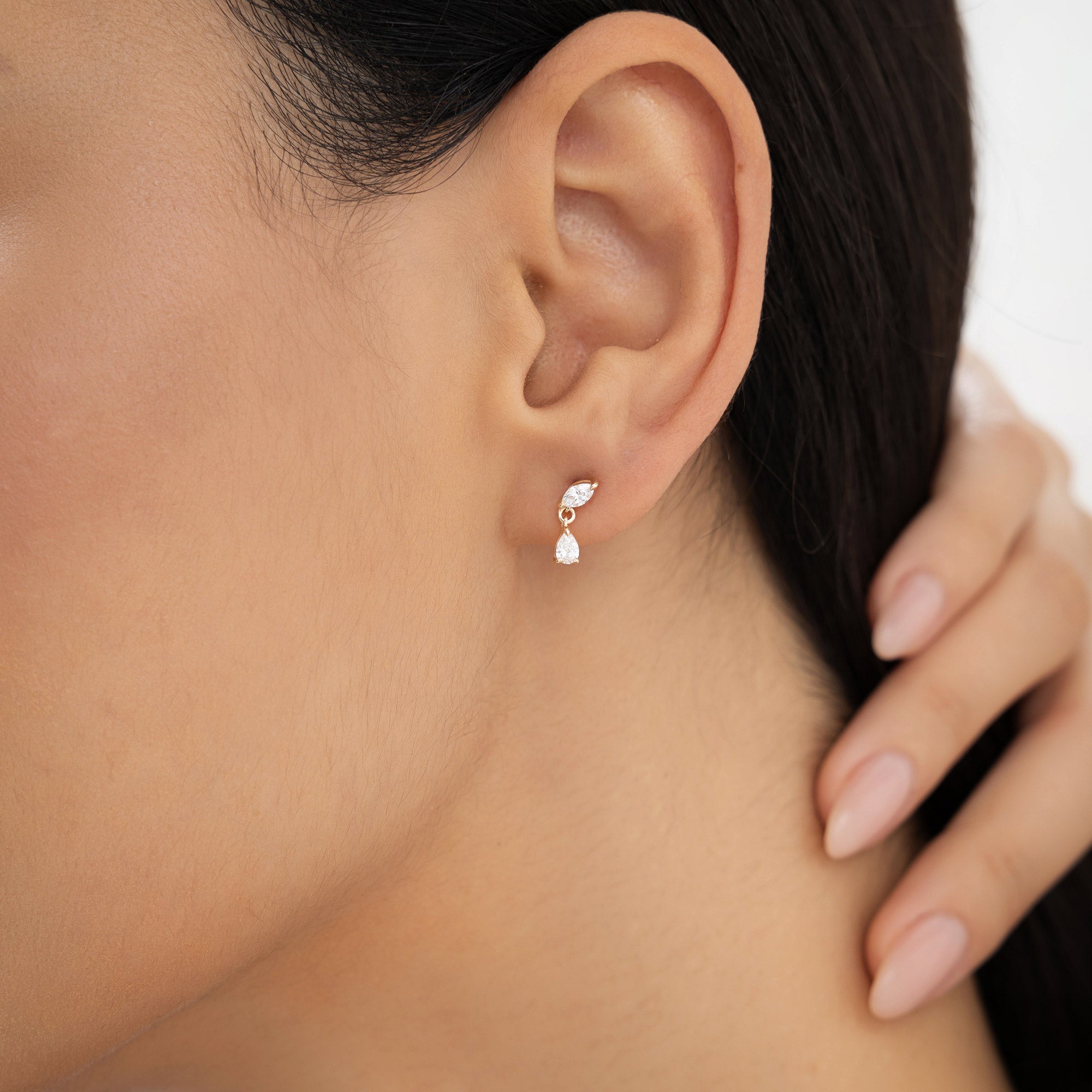Pear and Marquise Dangling Diamond Earrings