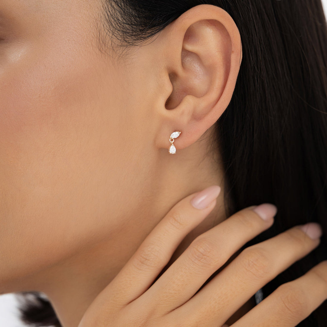 Pear and Marquise Dangling Diamond Earrings