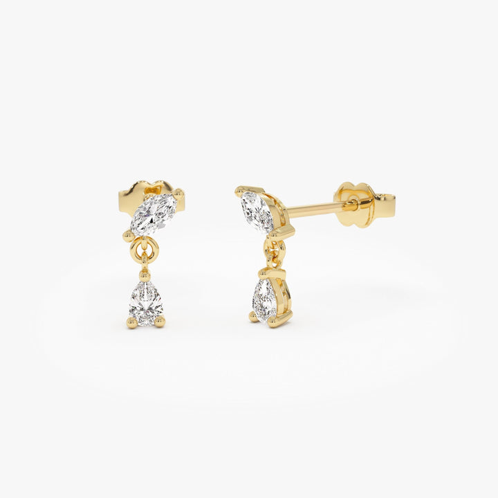 Pear and Marquise Dangling Diamond Earrings