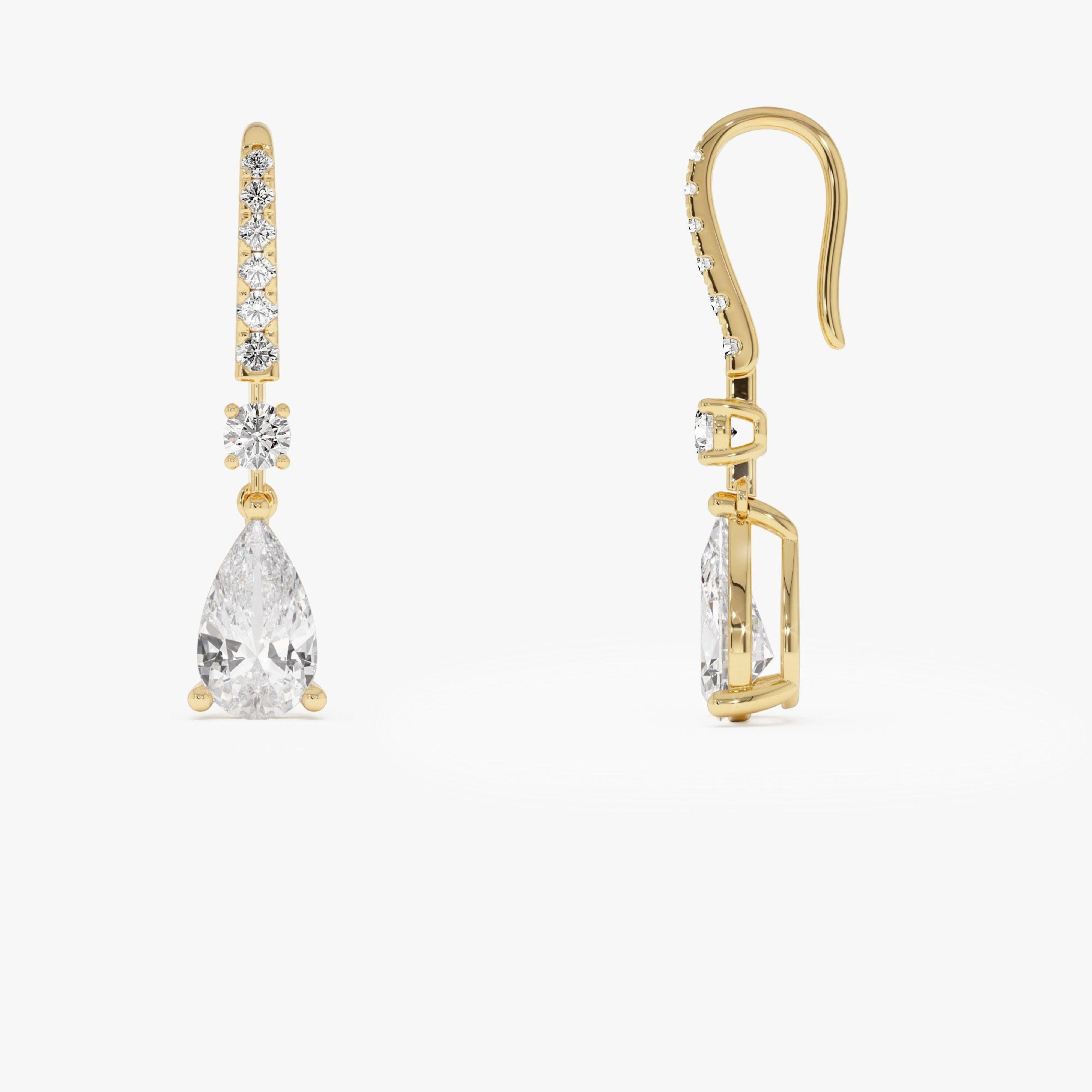 Pear and Round Lab Grown Diamond Drop Earrings