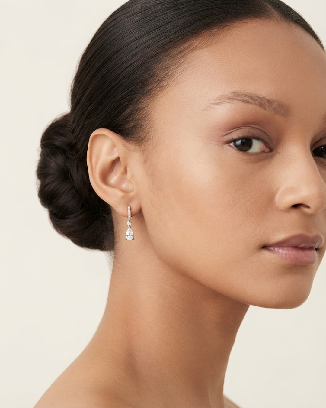 Pear and Round Lab Grown Diamond Drop Earrings