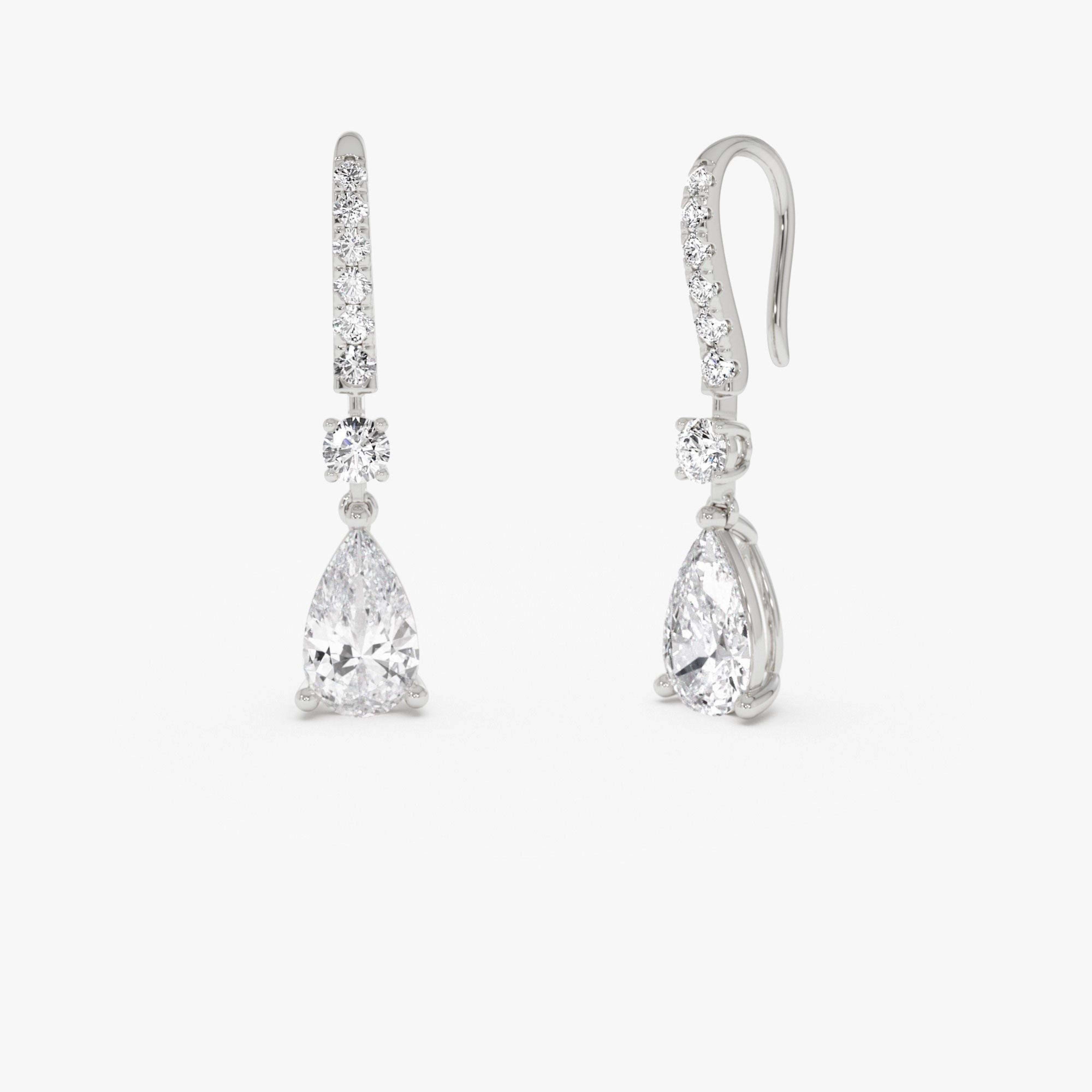 Pear and Round Lab Grown Diamond Drop Earrings