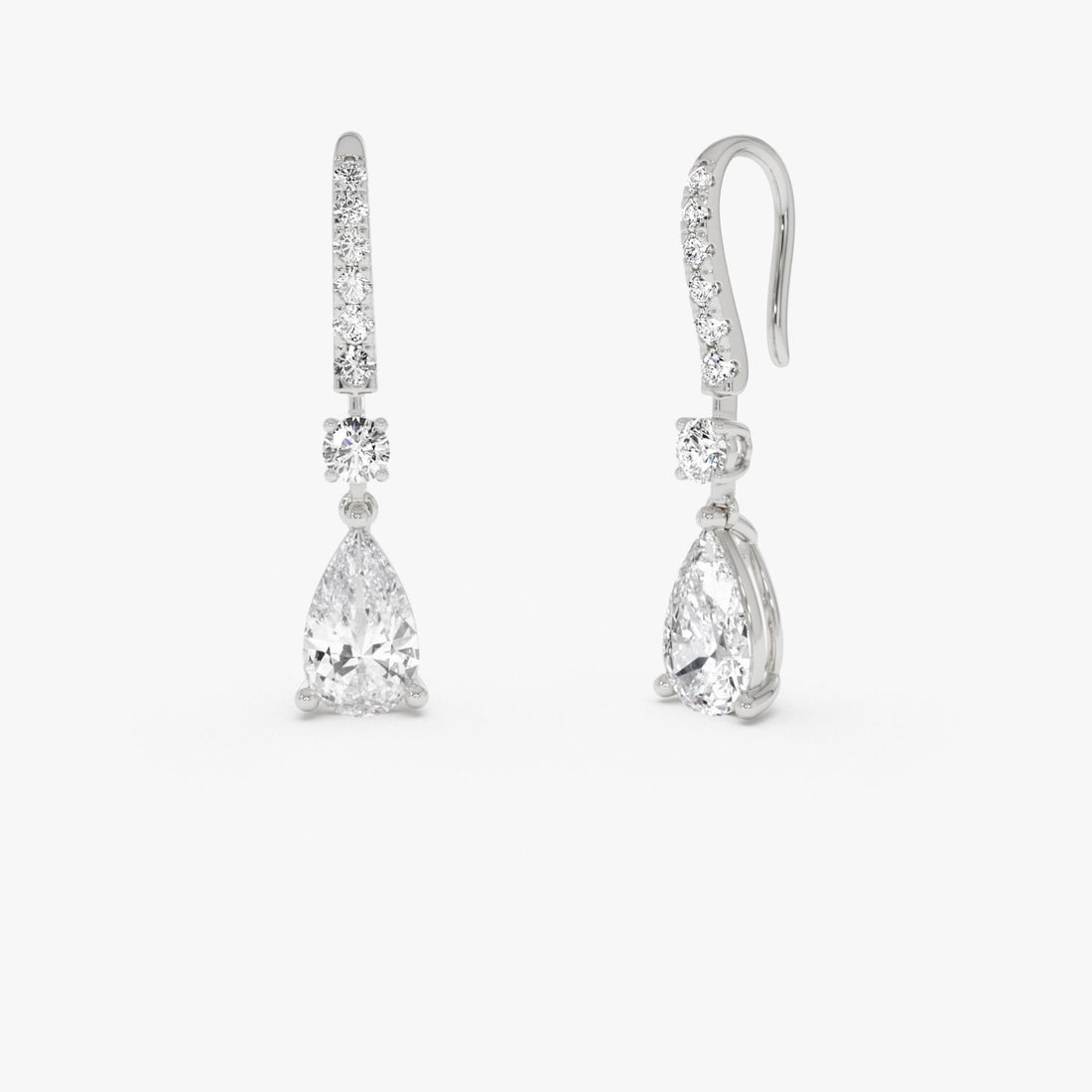Pear and Round Lab Grown Diamond Drop Earrings