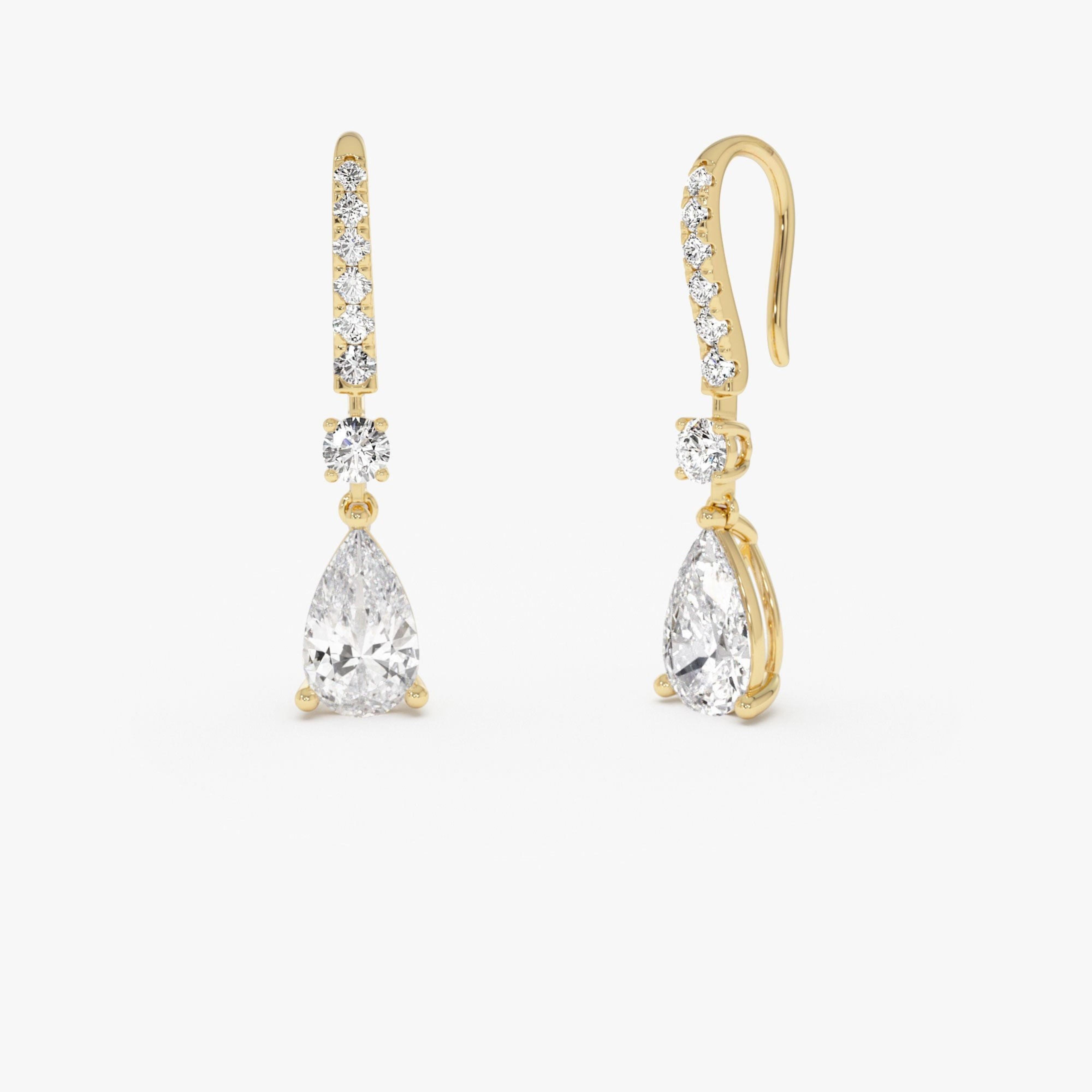 Pear and Round Lab Grown Diamond Drop Earrings