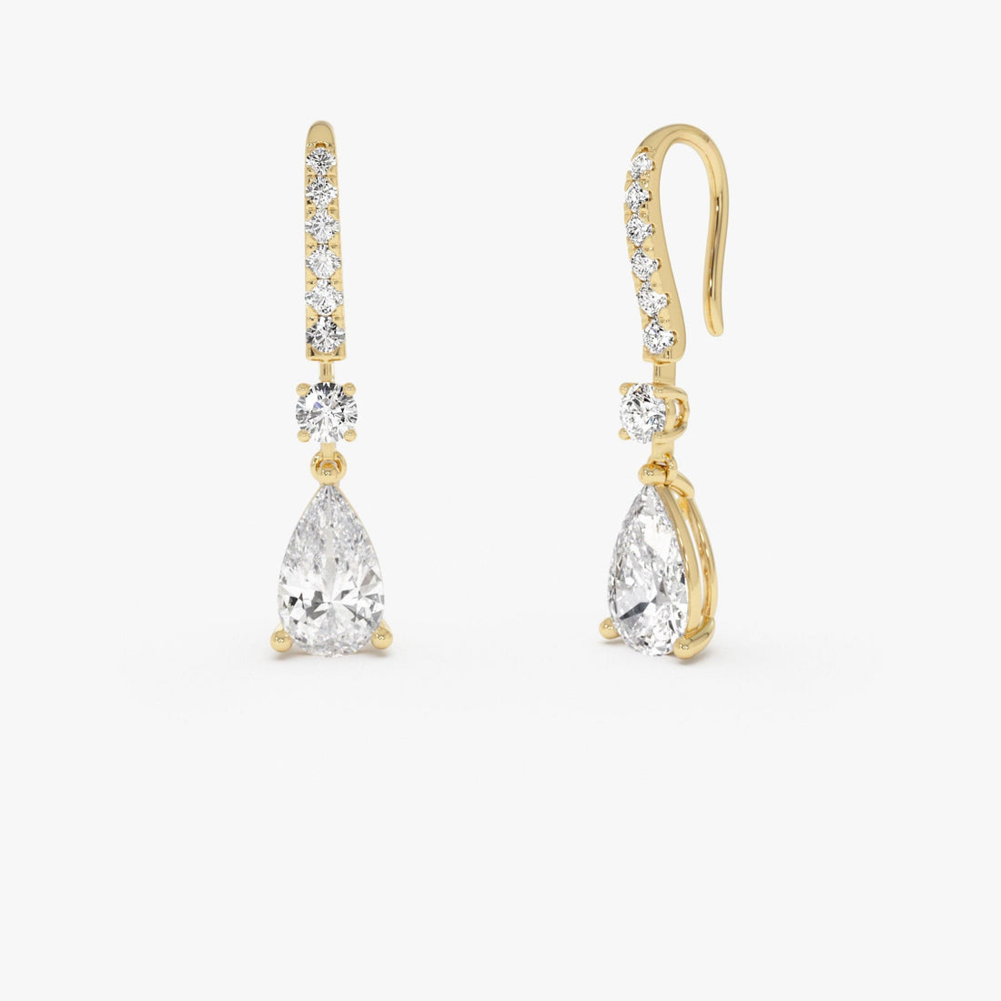 Pear and Round Lab Grown Diamond Drop Earrings