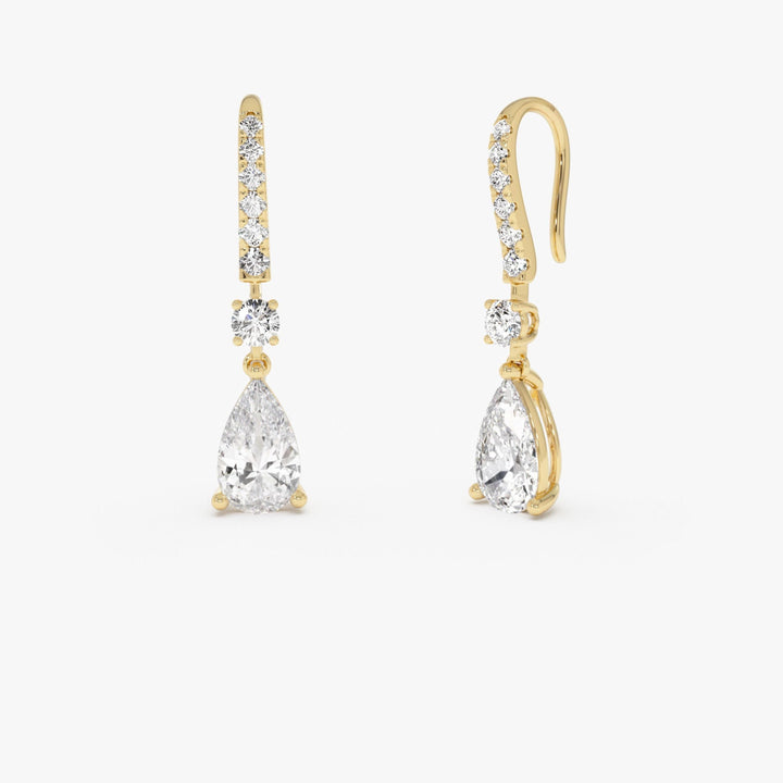 Pear and Round Lab Grown Diamond Drop Earrings