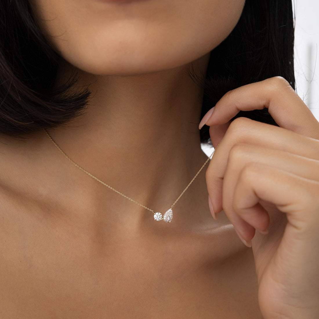 Pear and Round Lab Grown Diamond Necklace