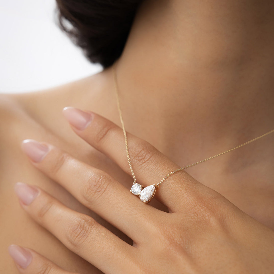 Pear and Round Lab Grown Diamond Necklace