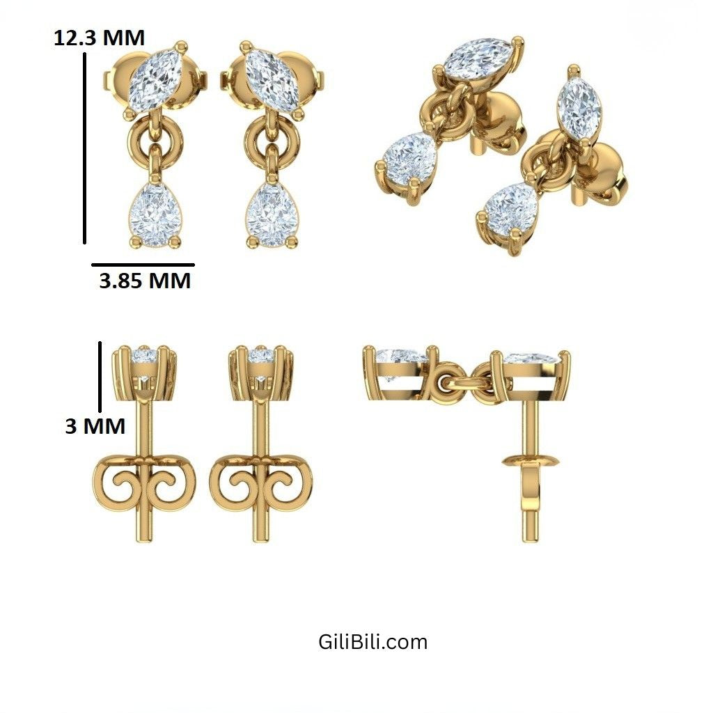 Pear and Marquise Dangling Diamond Earrings
