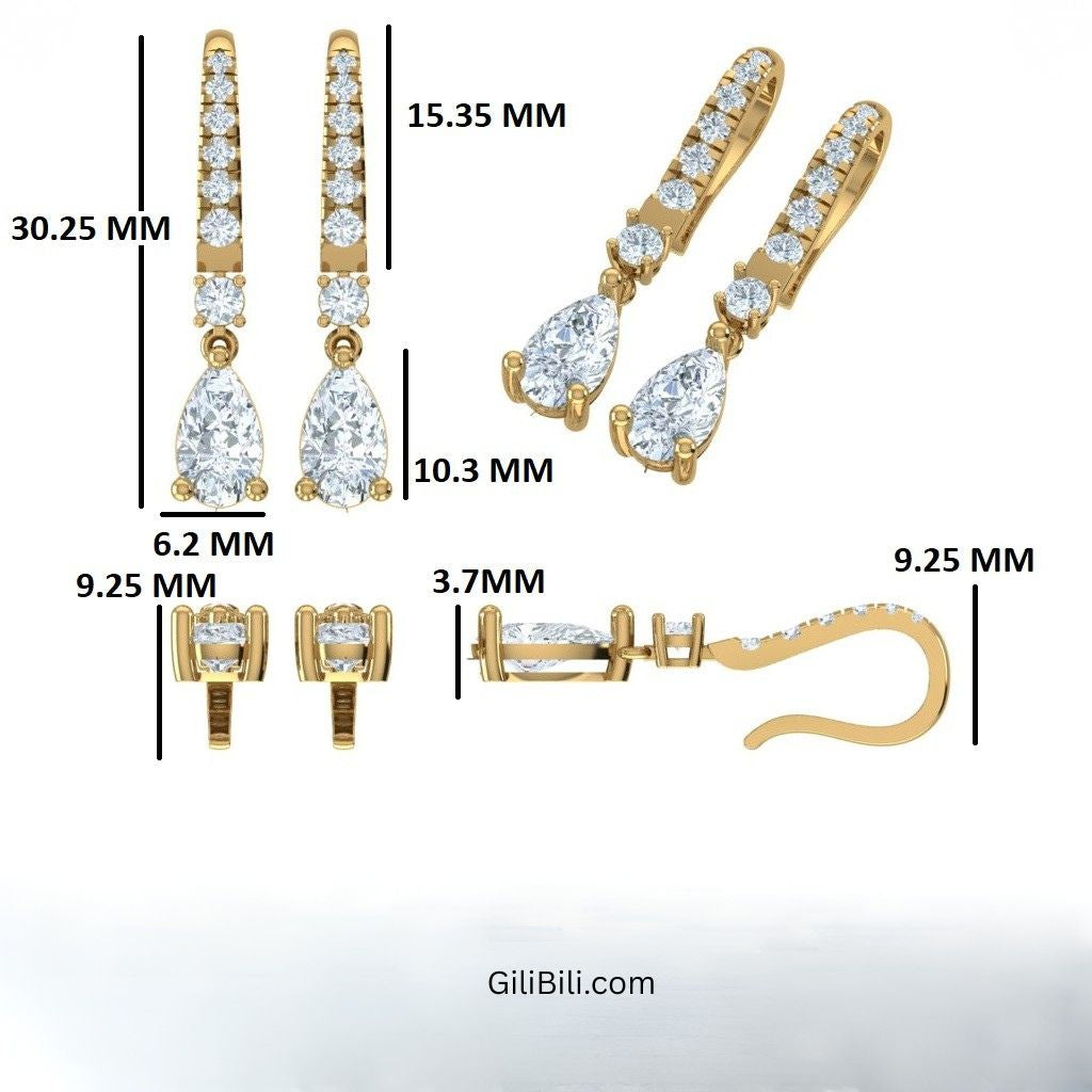 Pear and Round Lab Grown Diamond Drop Earrings
