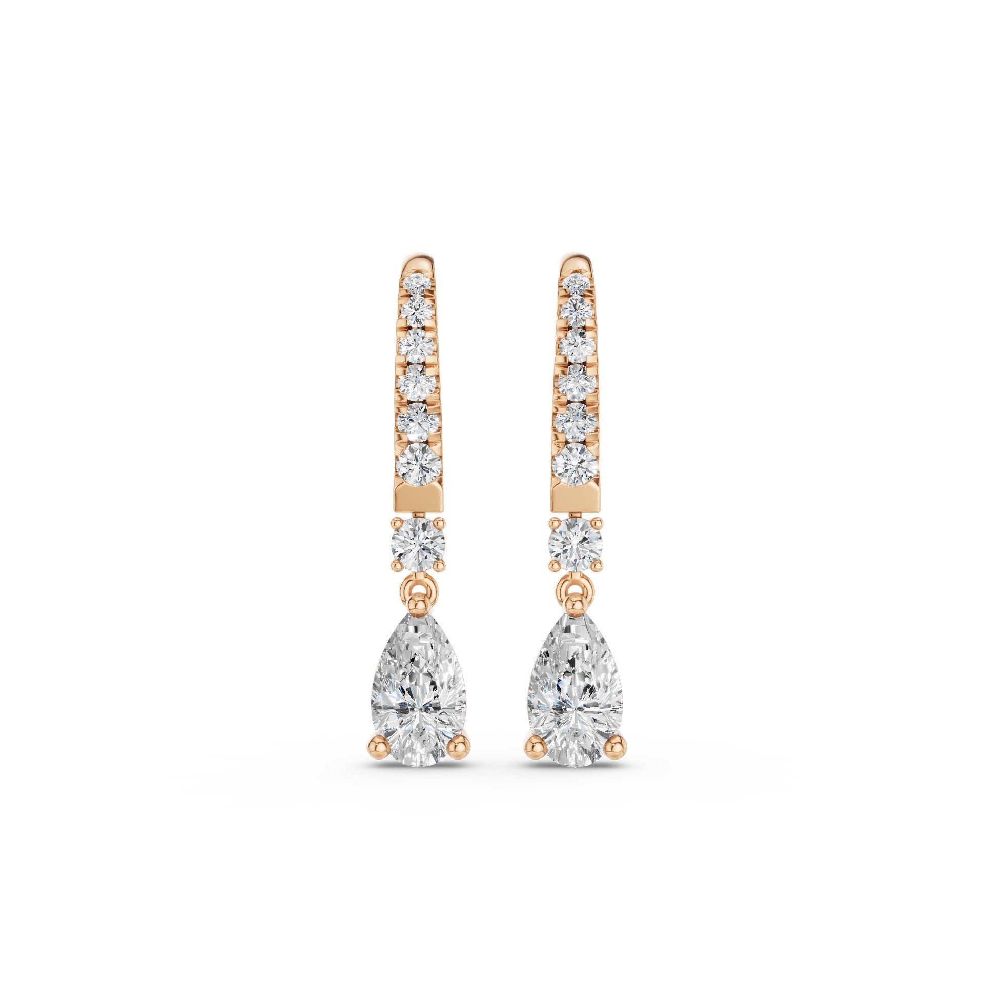 Pear and Round Lab Grown Diamond Drop Earrings