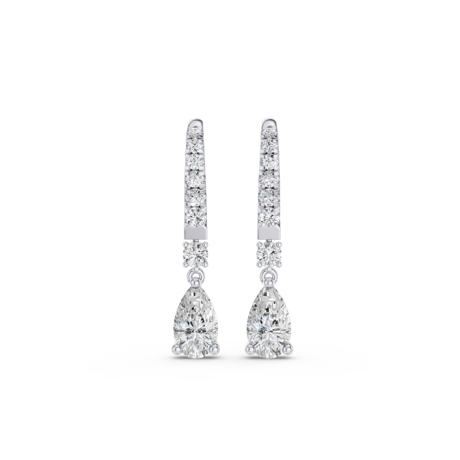 Pear and Round Lab Grown Diamond Drop Earrings