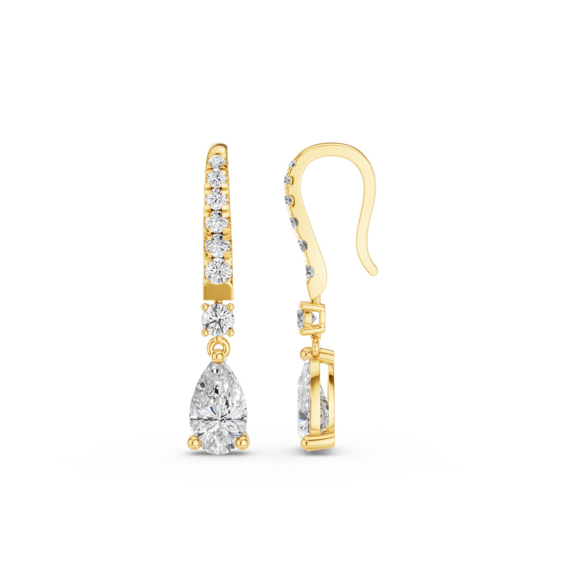 Pear and Round Lab Grown Diamond Drop Earrings