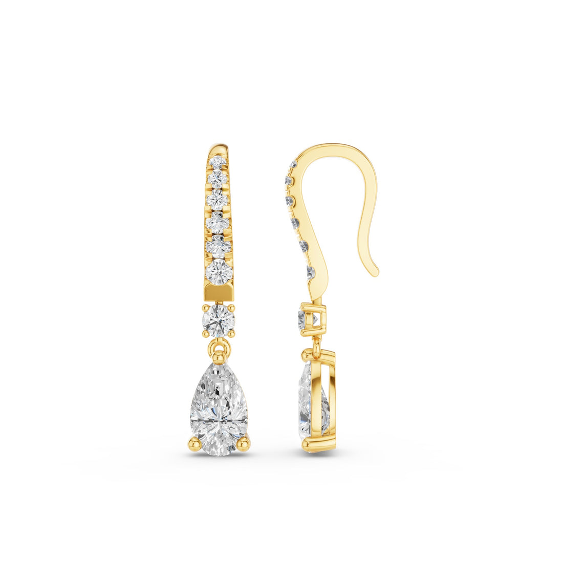 Pear and Round Lab Grown Diamond Drop Earrings