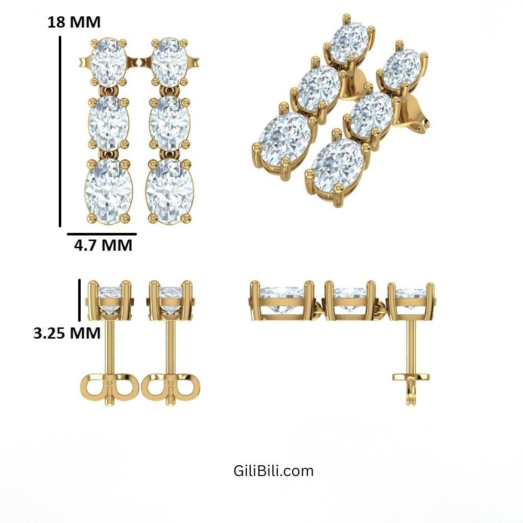 Prong Setting Oval Cut Lab Grown Diamond Dangling Earrings