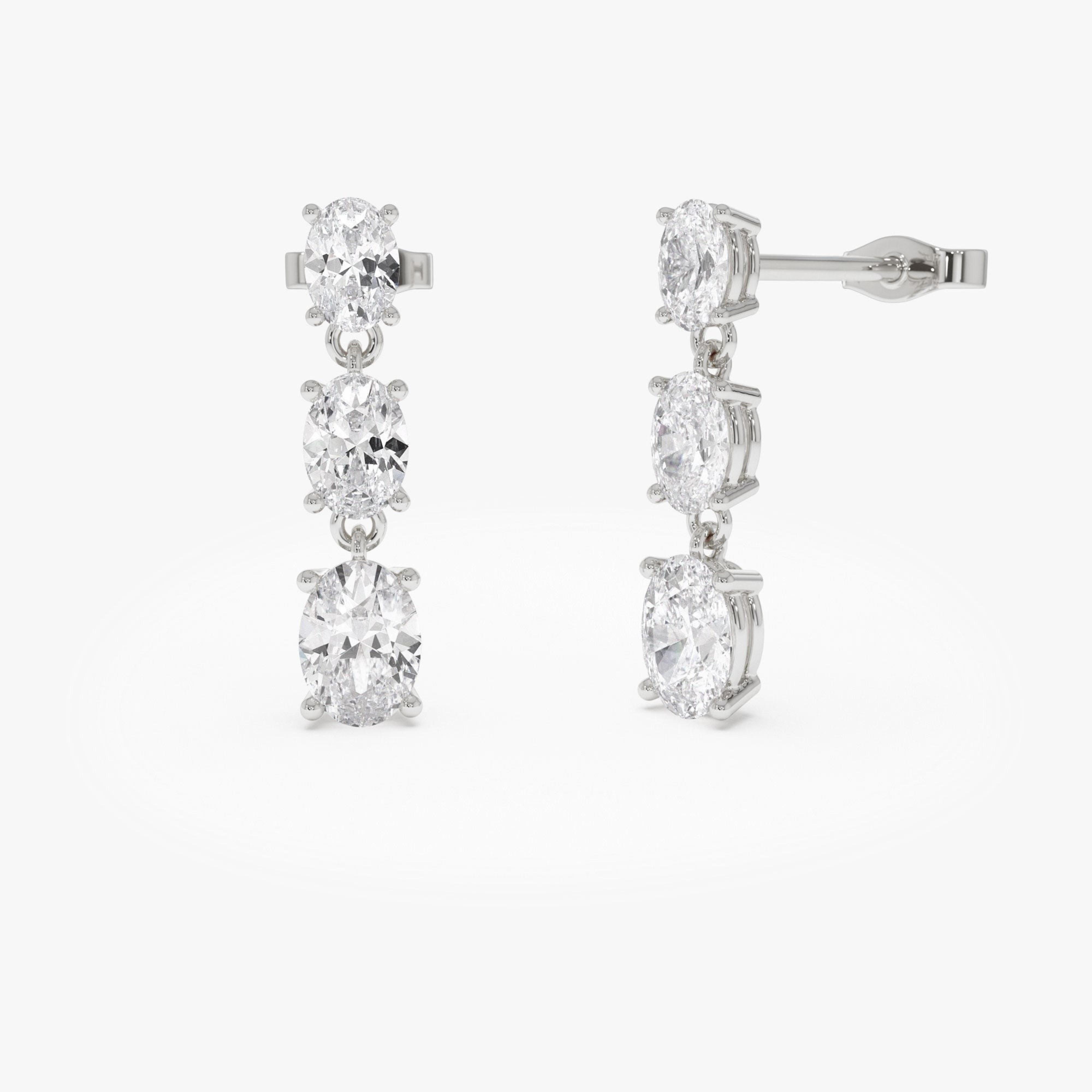 Prong Setting Oval Cut Lab Grown Diamond Dangling Earrings