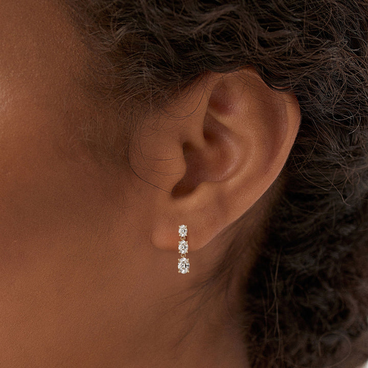 Prong Setting Oval Cut Lab Grown Diamond Dangling Earrings