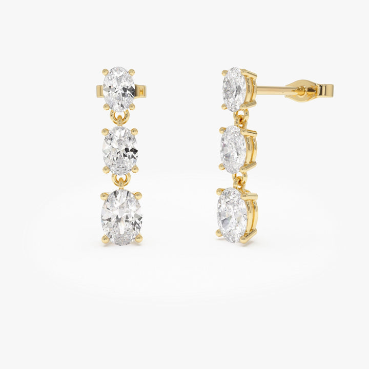 Prong Setting Oval Cut Lab Grown Diamond Dangling Earrings