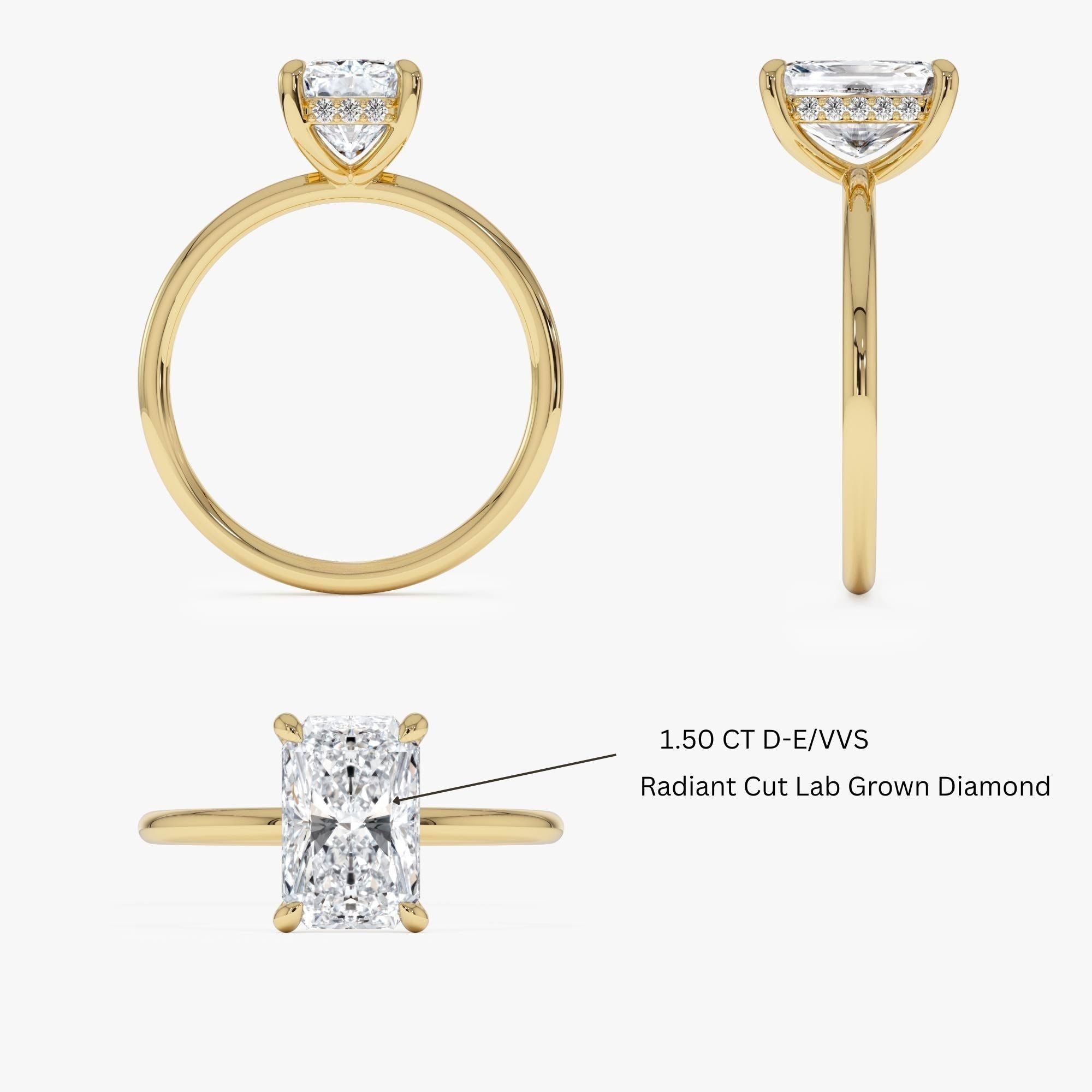 Radiant Cut Lab Grown Diamond Hidden Halo Engagement Ring