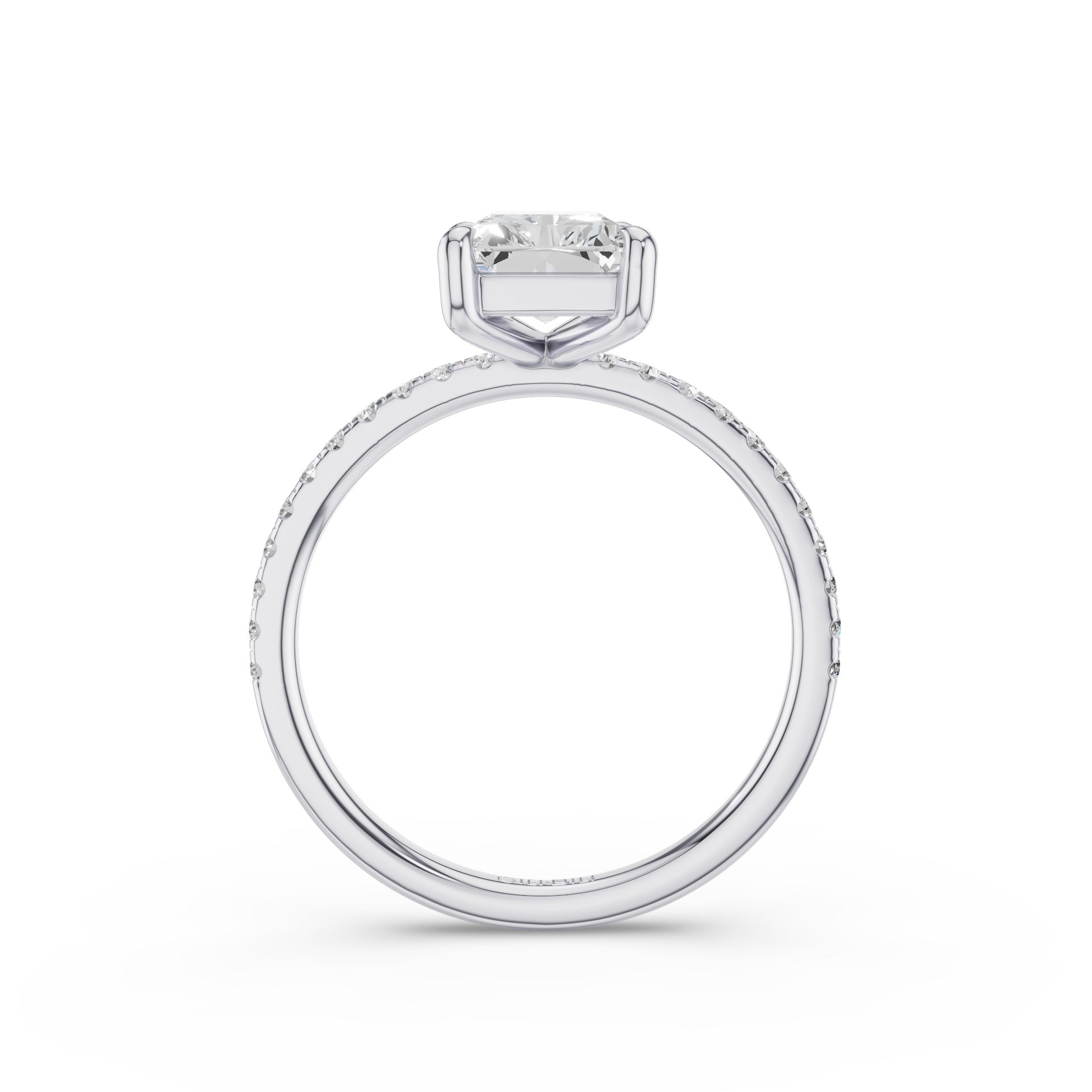 Radiant Cut Lab Grown Diamond Pavé Band Hidden Halo Engagement Ring