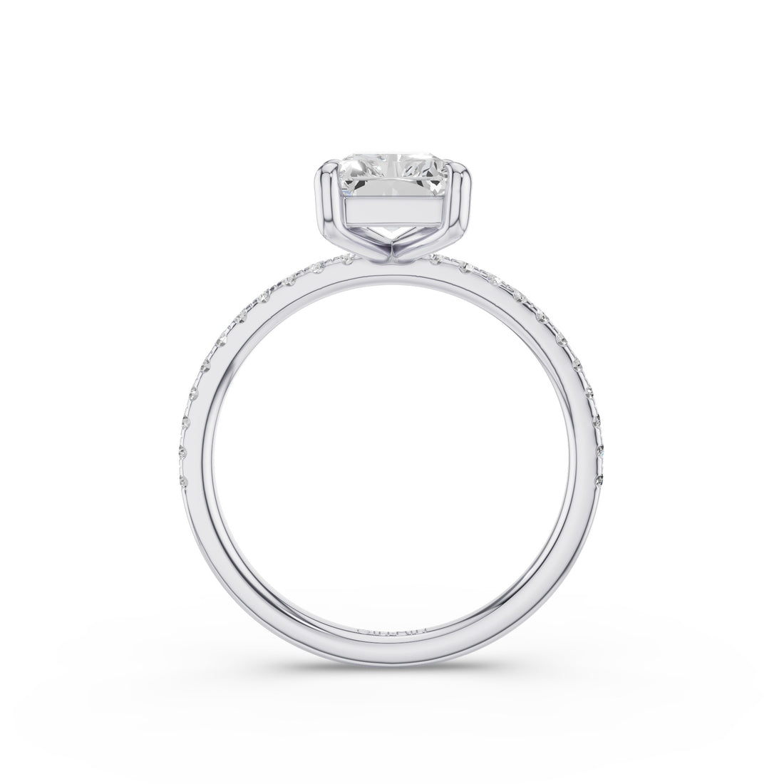 Radiant Cut Lab Grown Diamond Pavé Band Hidden Halo Engagement Ring