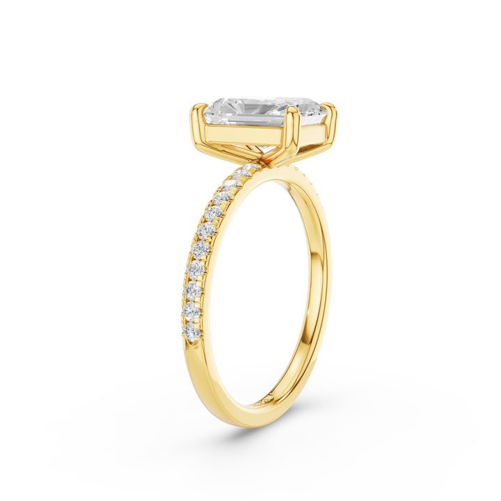 Radiant Cut Lab Grown Diamond Pavé Band Hidden Halo Engagement Ring