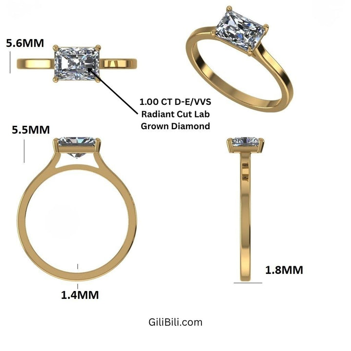 Radiant Cut Lab Grown East West Set Diamond Ring