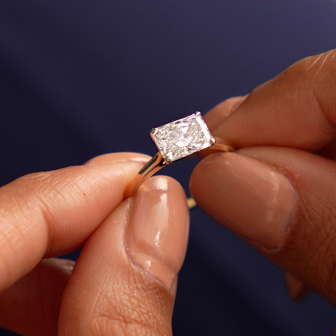 Radiant Cut Lab Grown East West Set Diamond Ring