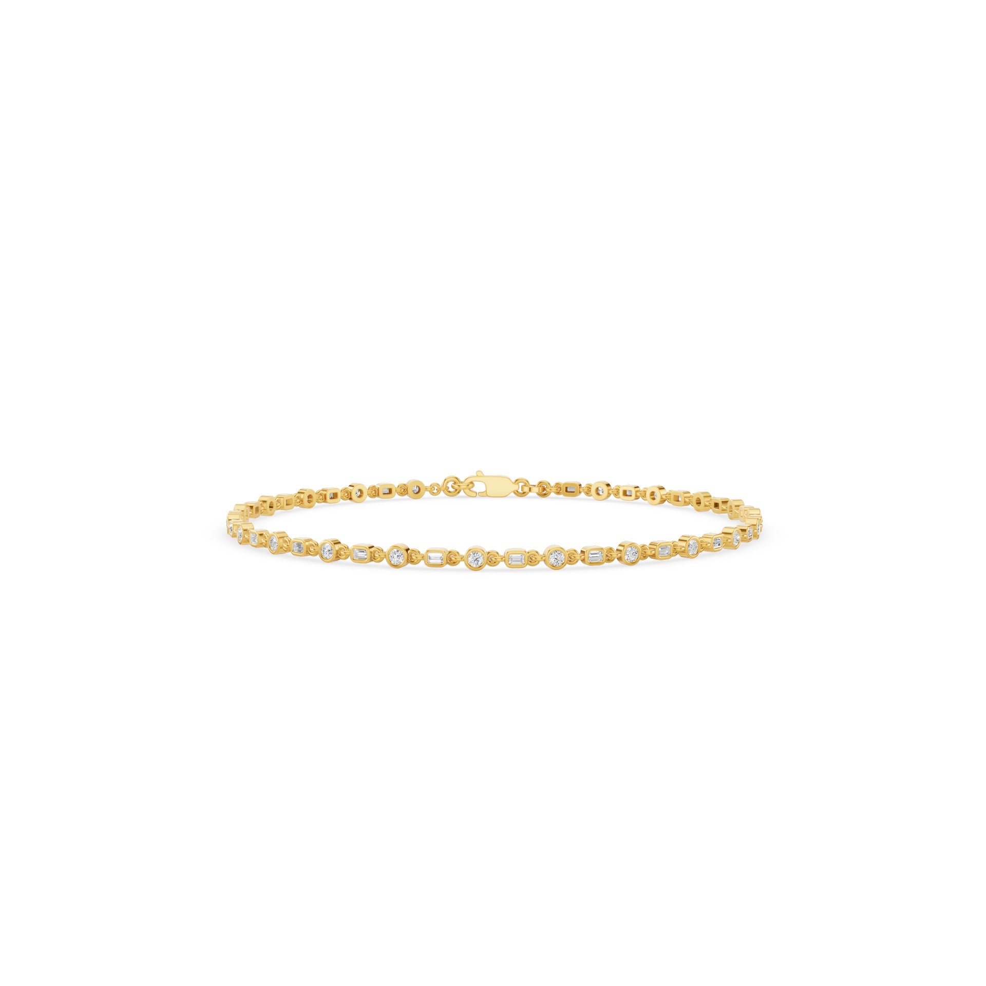 Round And Baguette Diamond Bezel Set Bracelet