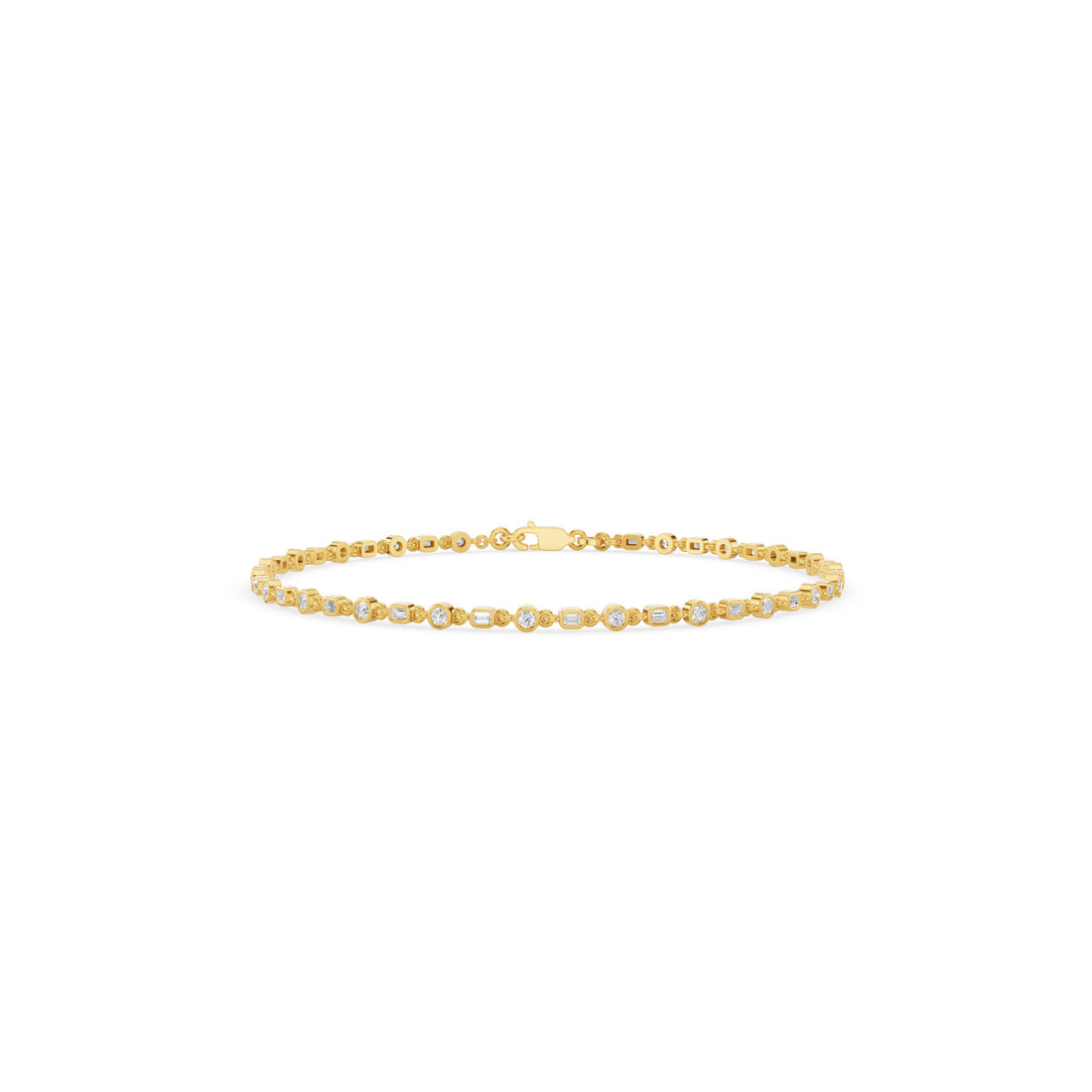 Round And Baguette Diamond Bezel Set Bracelet