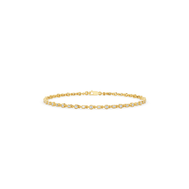 Round And Baguette Diamond Bezel Set Bracelet