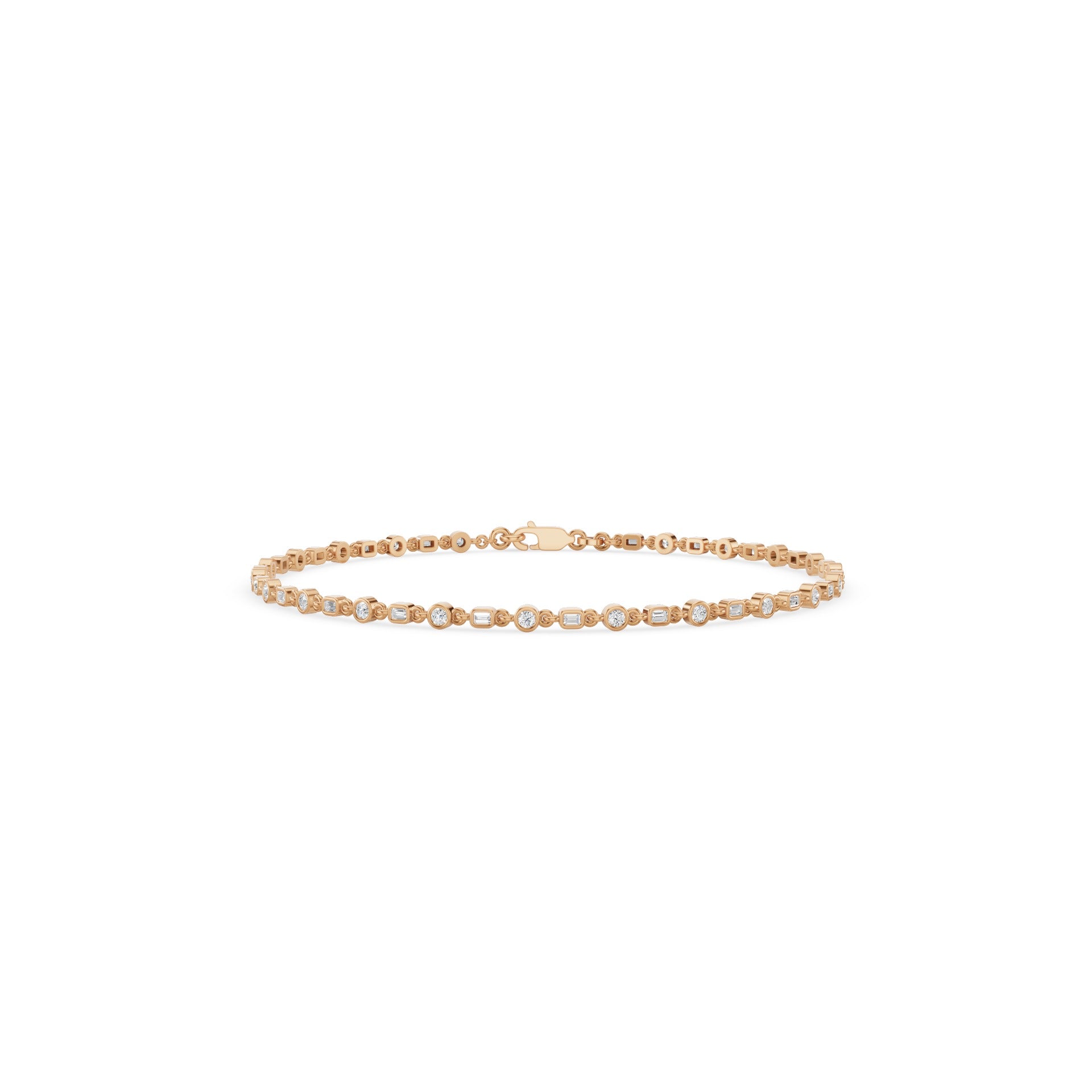 Round And Baguette Diamond Bezel Set Bracelet