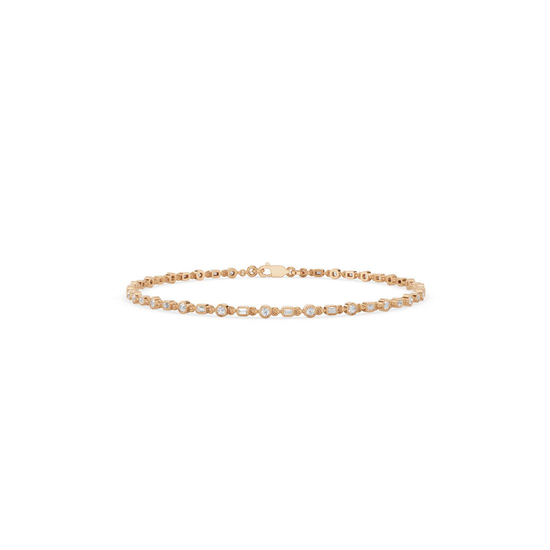 Round And Baguette Diamond Bezel Set Bracelet