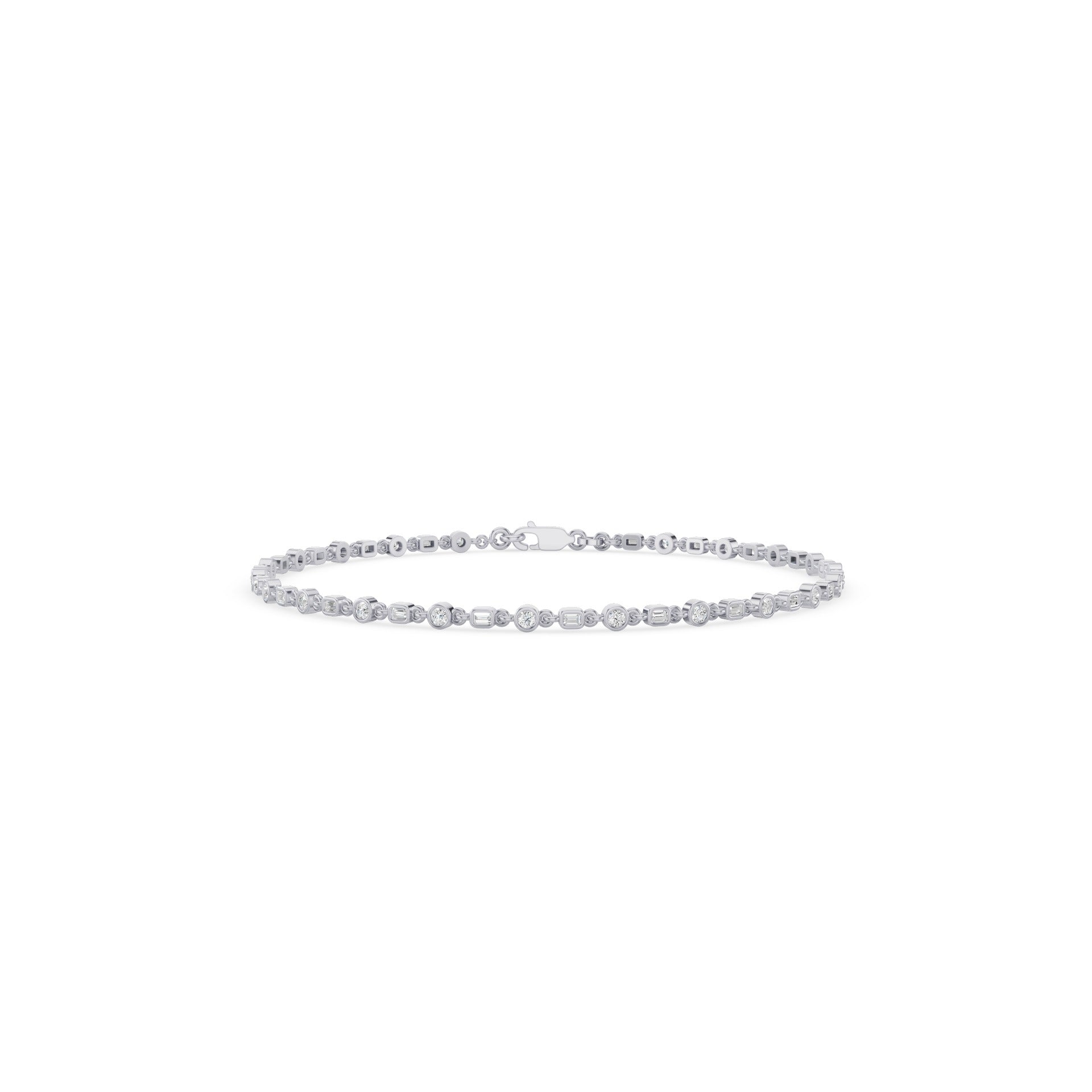 Round And Baguette Diamond Bezel Set Bracelet