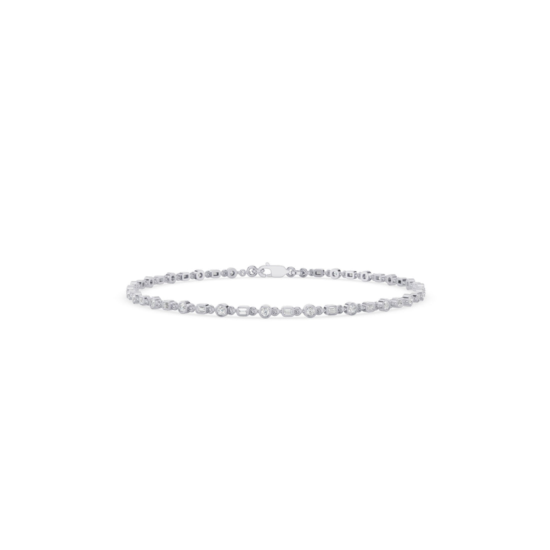 Round And Baguette Diamond Bezel Set Bracelet