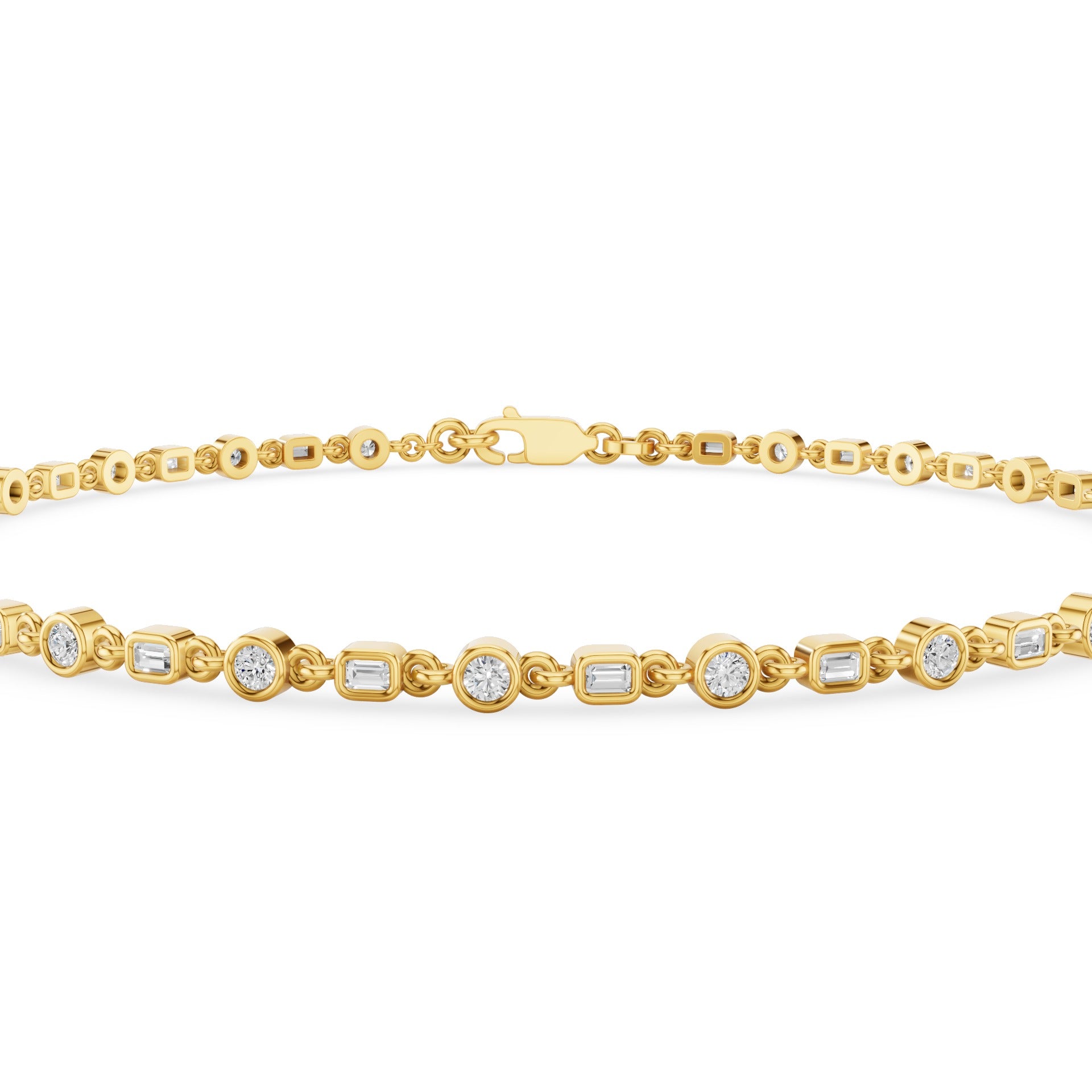 Round And Baguette Diamond Bezel Set Bracelet