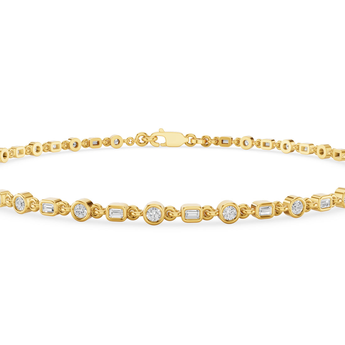 Round And Baguette Diamond Bezel Set Bracelet