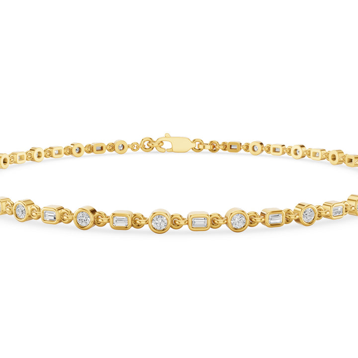 Round And Baguette Diamond Bezel Set Bracelet