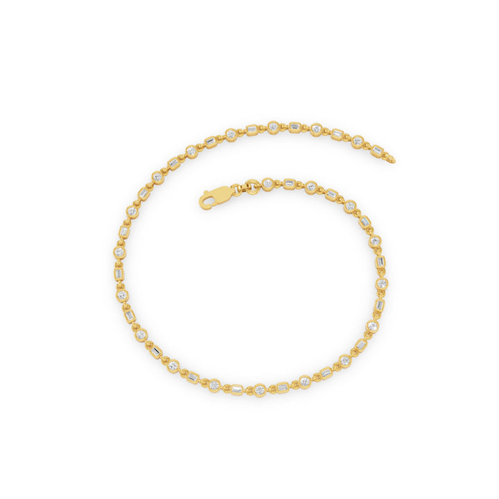 Round And Baguette Diamond Bezel Set Bracelet