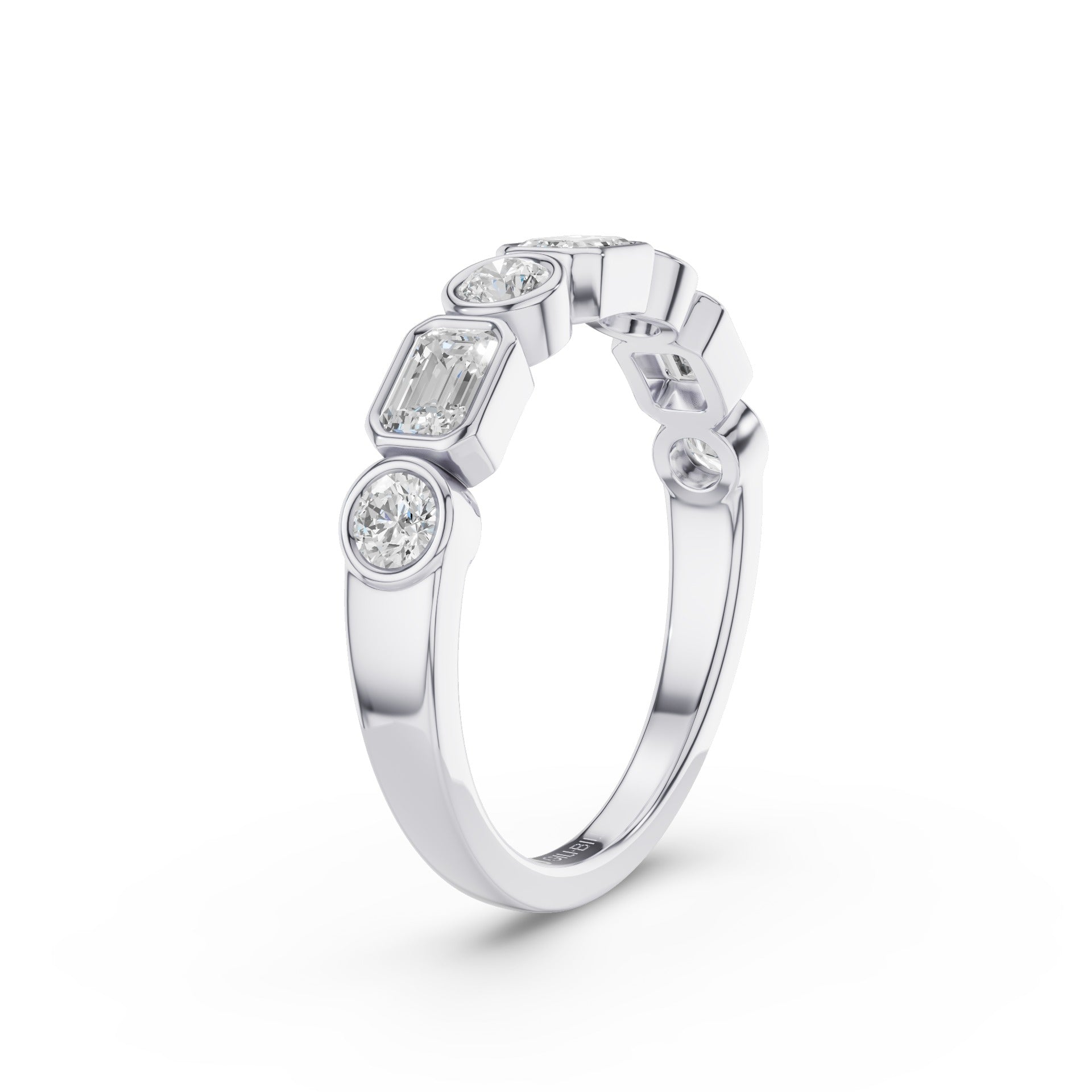 Round And Emerald Cut Lab Grown Diamond Bezel Setting Wedding Ring