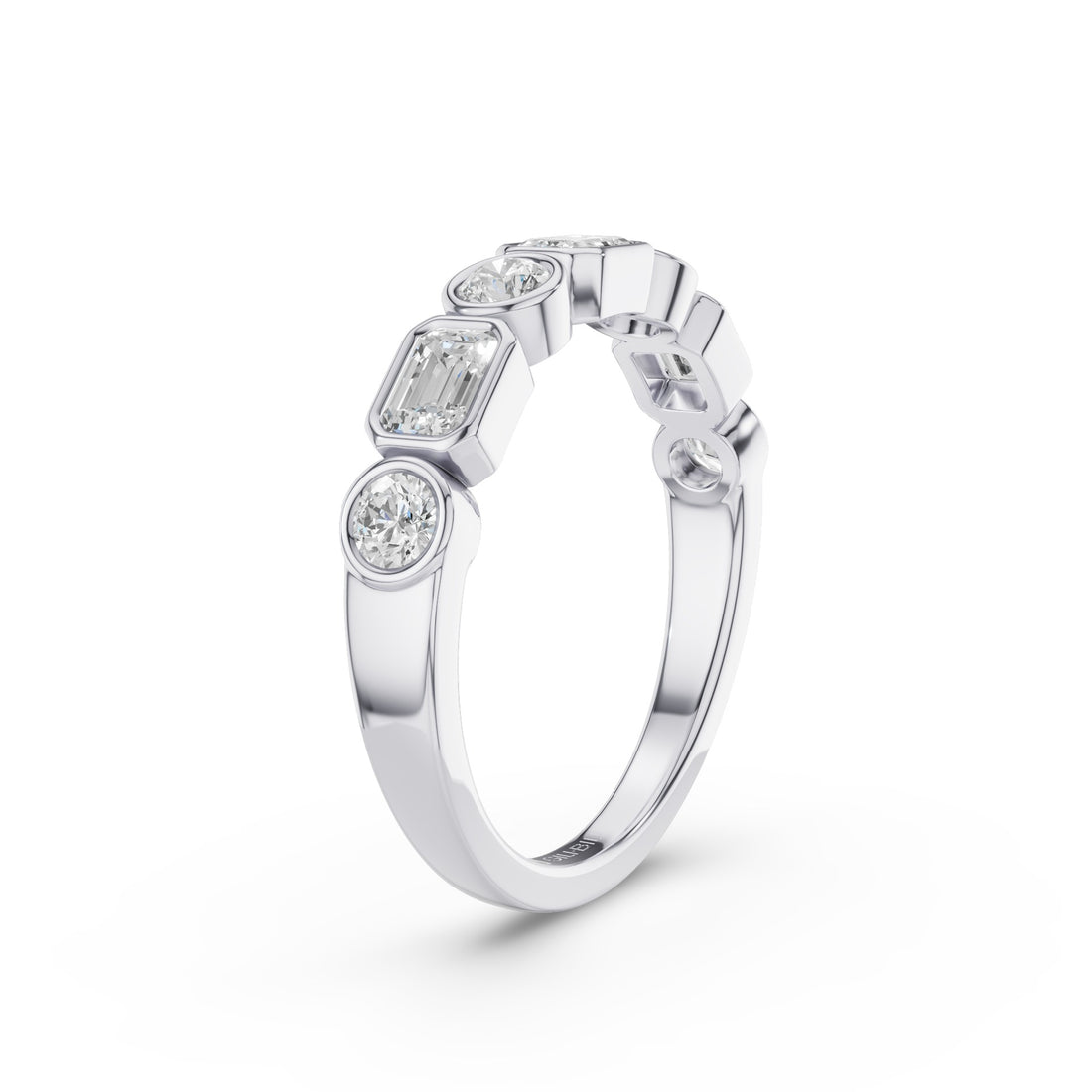 Round And Emerald Cut Lab Grown Diamond Bezel Setting Wedding Ring